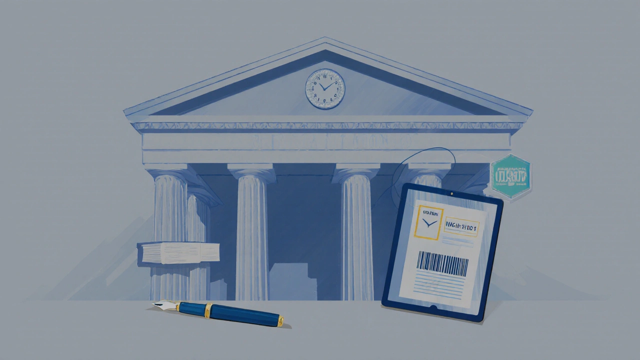 Ilustração da Biblioteca Nacional com tablet de registro e selo ISBN.