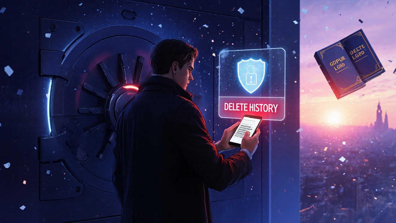 Usuário ativando 2FA e excluindo histórico, protegido por símbolos de privacidade.