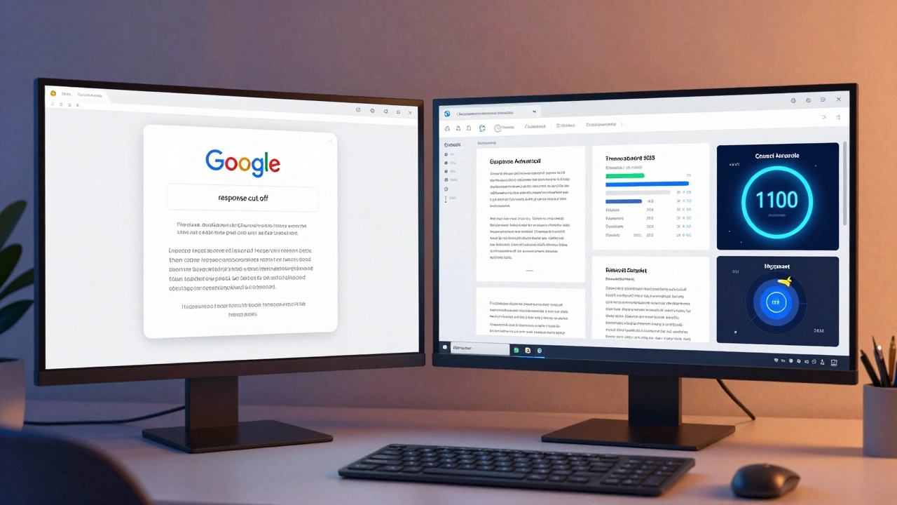 Dois ecrãs comparando o Gemini gratuito com o Advanced, mostrando limitações e recursos avançados em ambiente de trabalho.