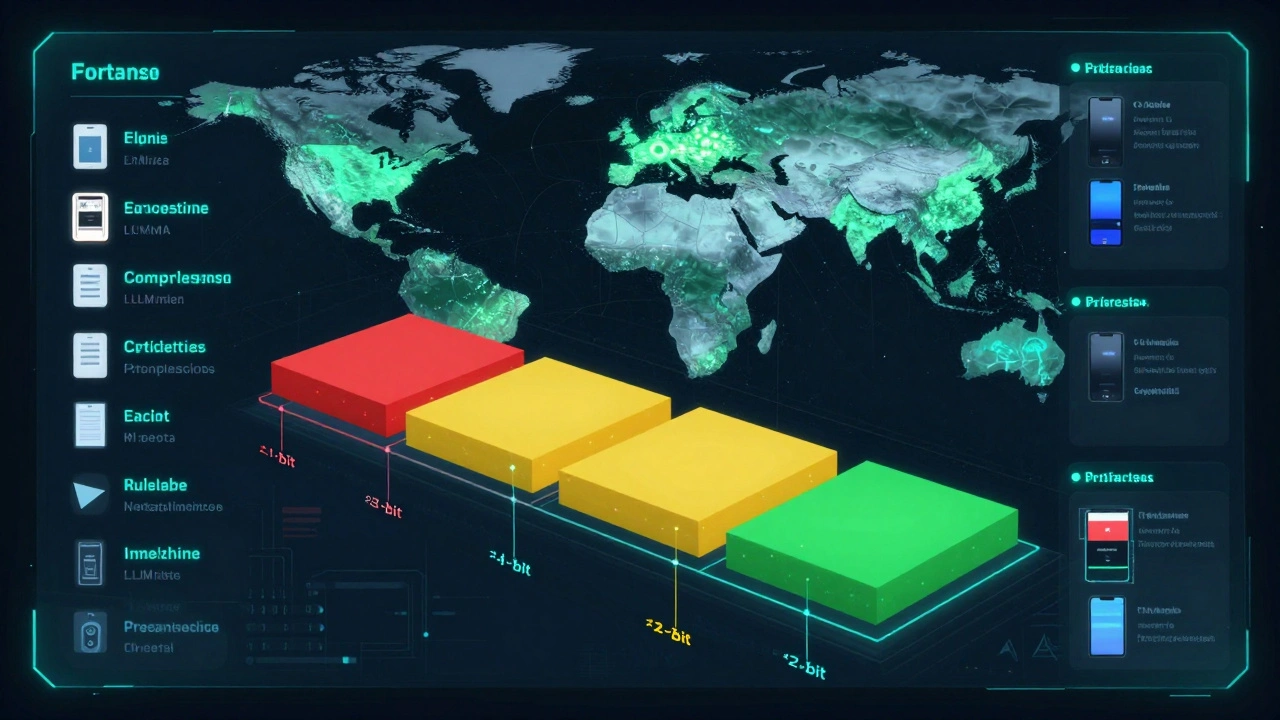 Painel visual de compressão adaptativa de modelo com segmentos coloridos otimizando camadas de rede neural.