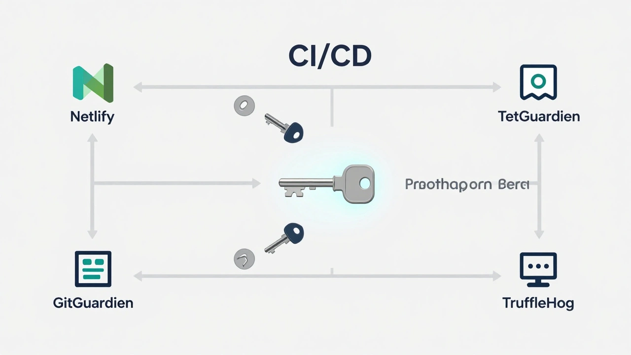 Pipeline de CI/CD bloqueando segredos na branch de produção, permitindo apenas fluxos seguros.
