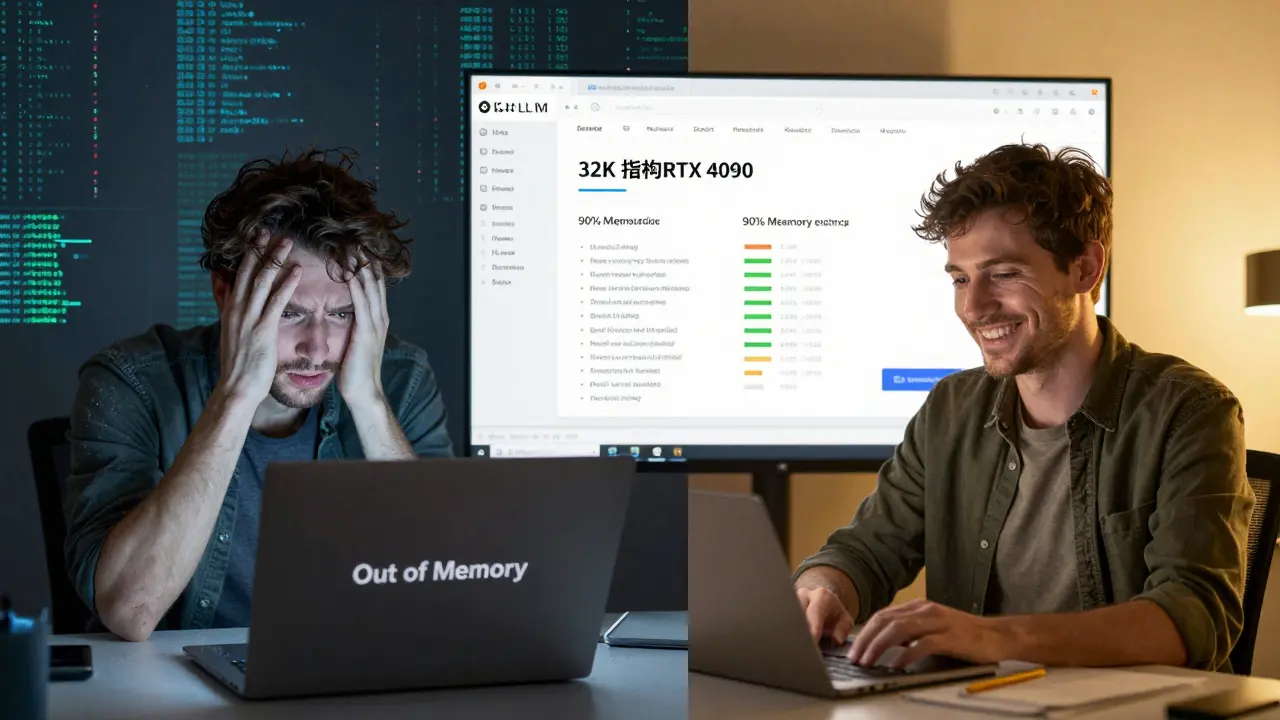 Comparação entre falha de memória e execução eficiente com vLLM em GPU.