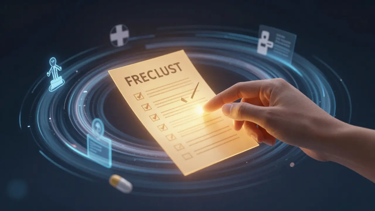 Mão humana coloca checklist sobre fluxo de dados de IA, revelando erros sutis ocultos em textos, imagens e sons.