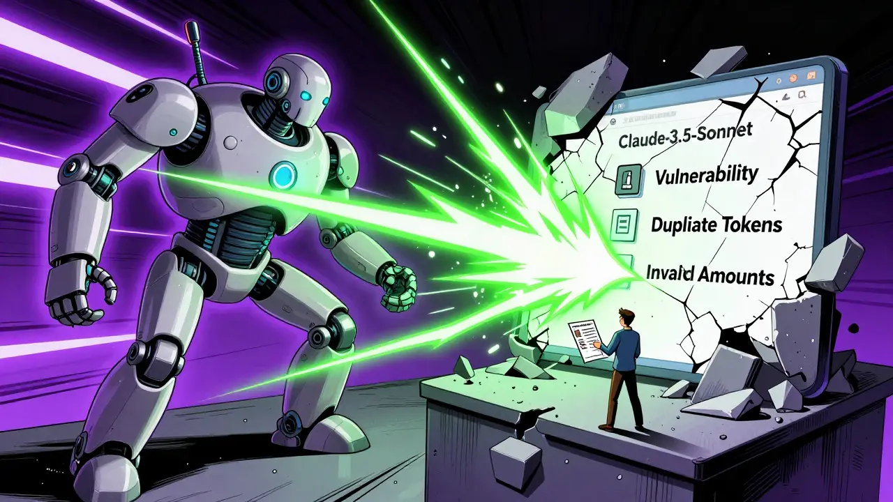 Robô de IA gerando dados enquanto um aplicativo racha com erros, desenvolvedor segura checklist.