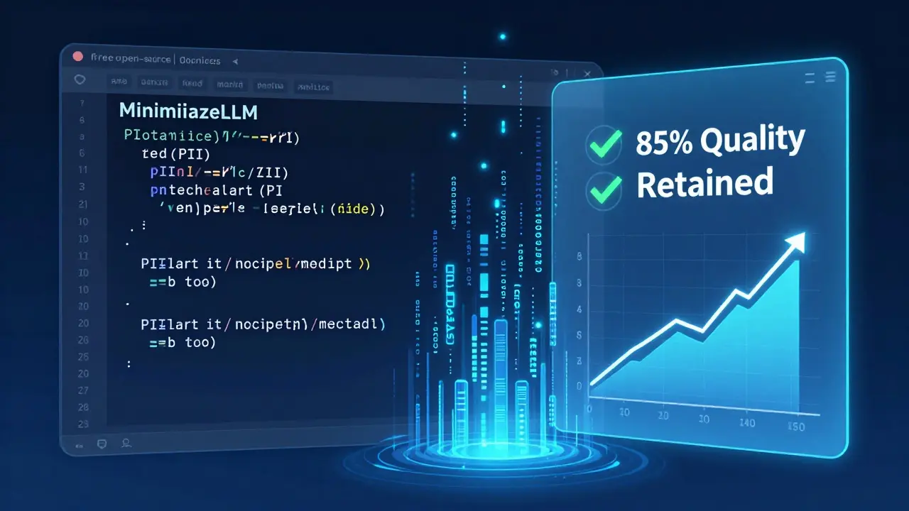 Desenvolvedor usando ferramenta gratuita MinimizeLLM para remover dados sensíveis de prompts.