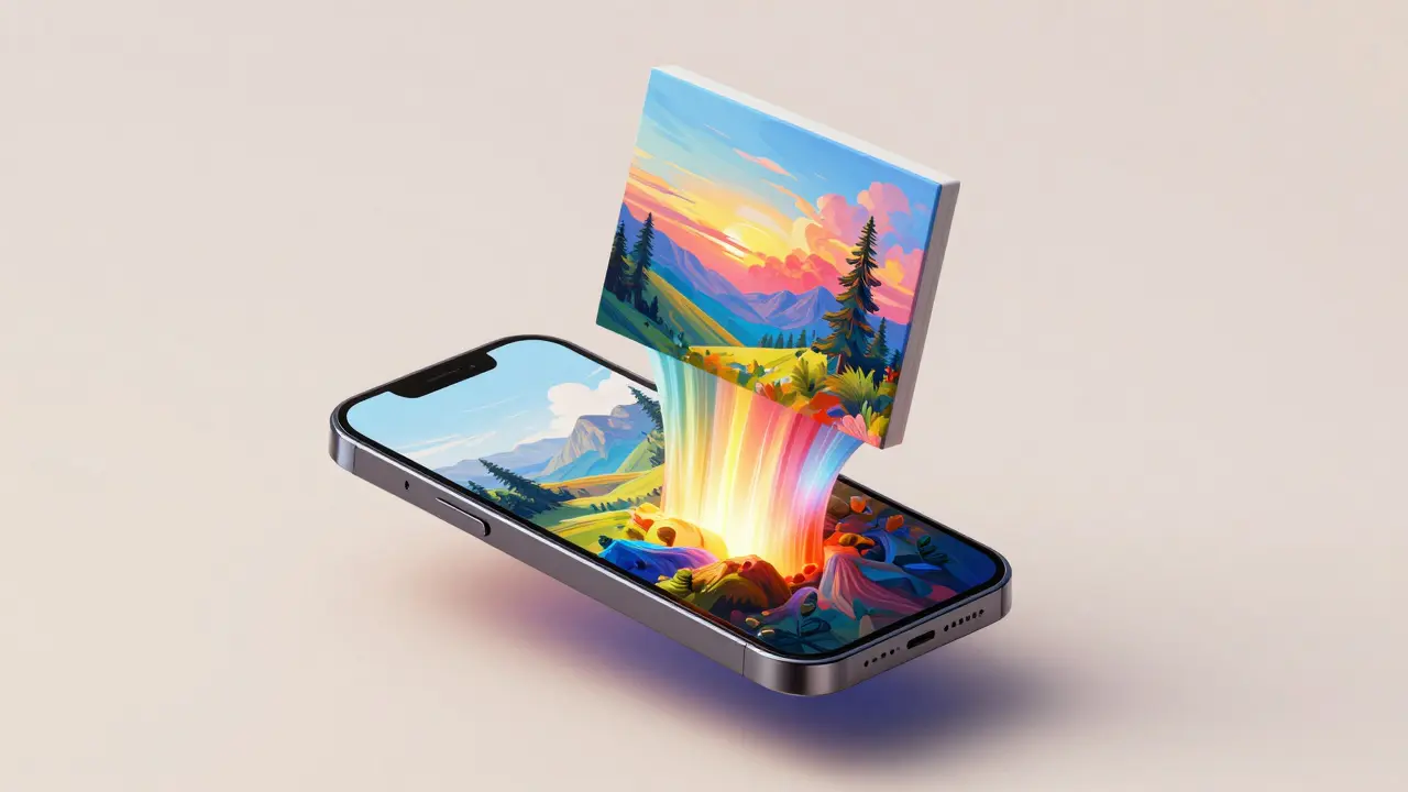 Arte digital projetada de um smartphone em ambiente moderno.