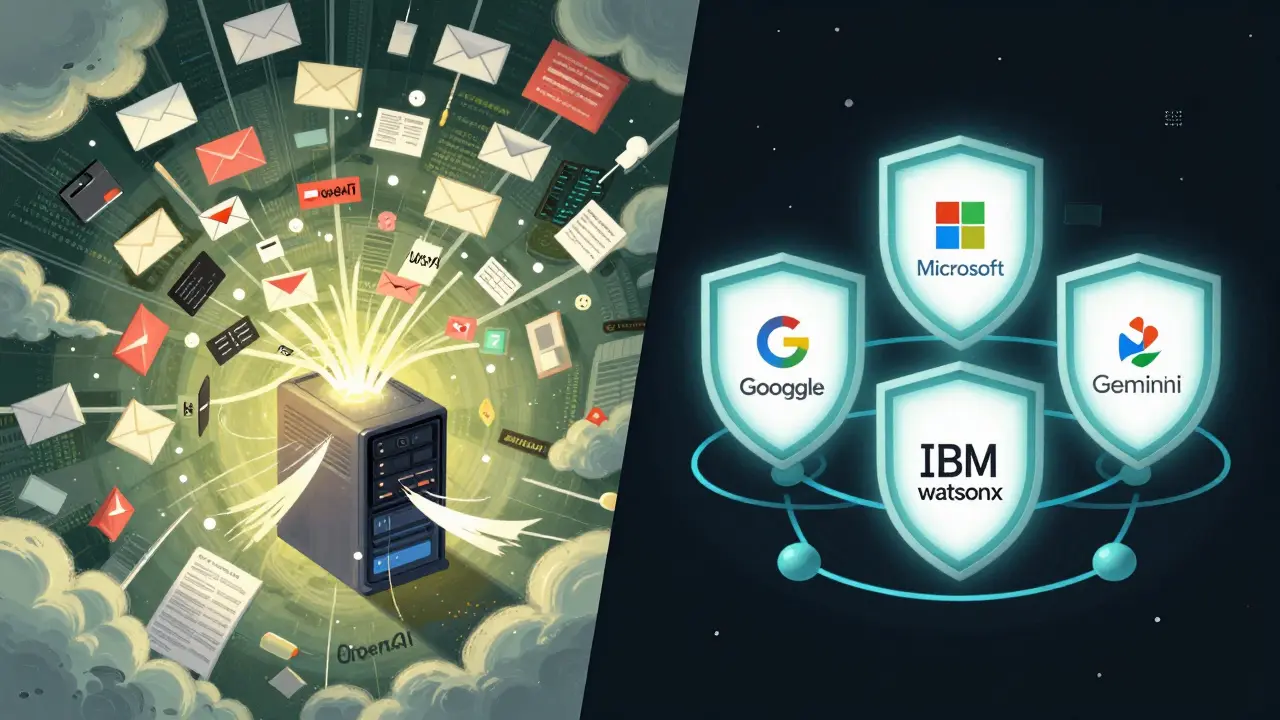 Comparação visual entre riscos do ChatGPT e ferramentas de IA corporativas seguras.