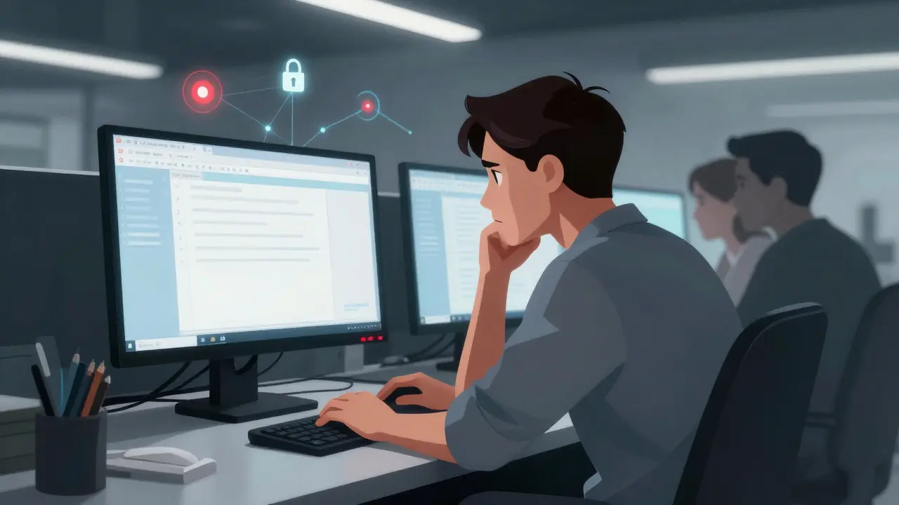 Pessoas partilhando computador público com telas abertas