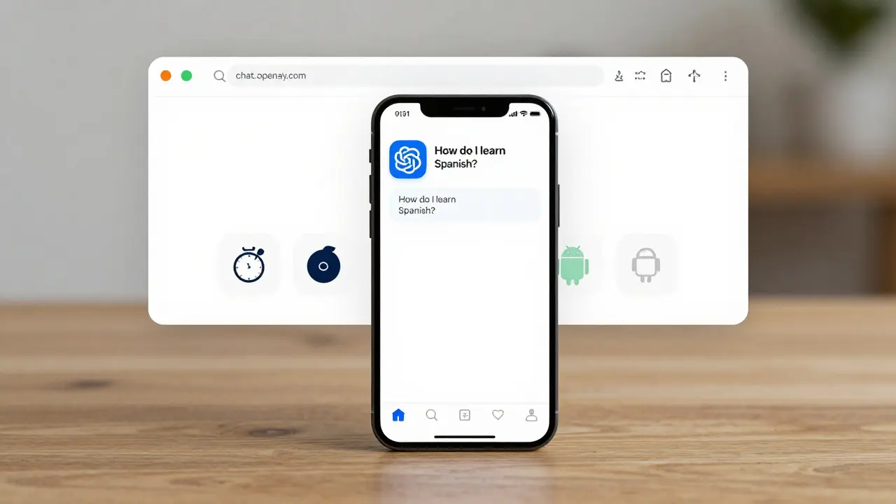 Tela de smartphone com o app oficial do ChatGPT aberto, mostrando uma conversa simples.