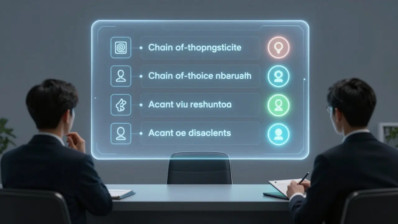Tela transparente mostrando o raciocínio passo a passo de um juiz de IA analisando uma resposta de atendimento ao cliente.