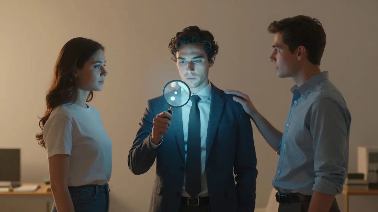 Três modelos de IA em fila: um gera resposta, outro a inspeciona com lupa, e um humano observa com apoio.