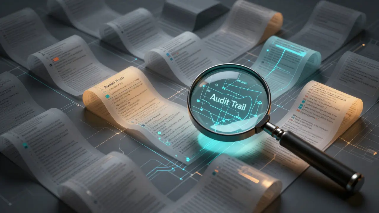 Arquivo digital de logs de conversas com IA sendo analisado por um scanner de auditoria.