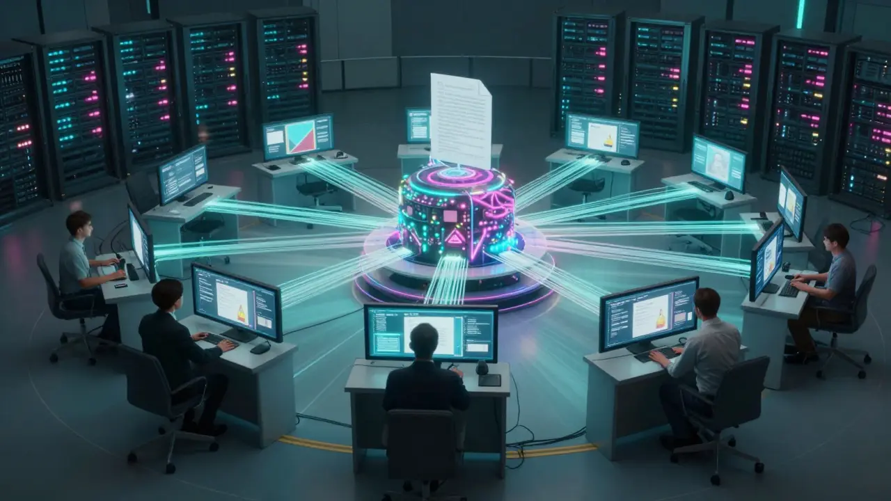 Diagrama mostrando fluxo de dados entre revisão humana e IA