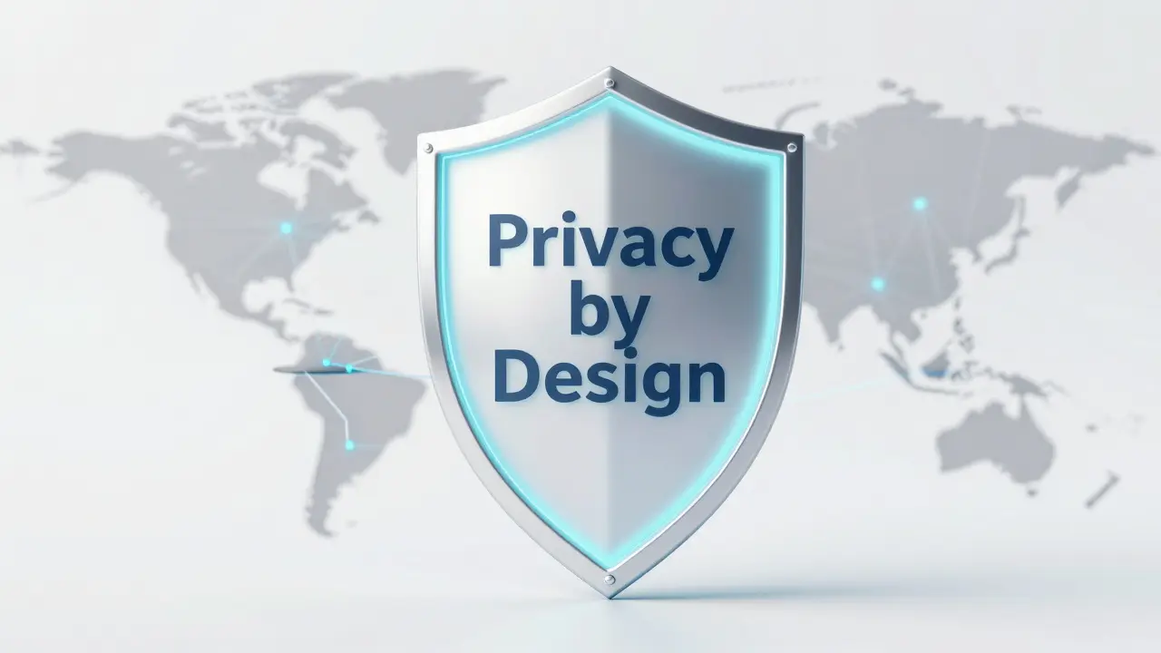 Escudo digital brilhante protegendo fluxos de dados em um ambiente tecnológico moderno.