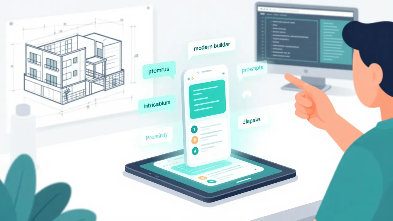 Pessoa utilizando prompts de voz para construir um aplicativo funcional.