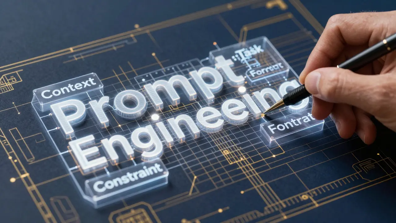 Representação artística de engenharia de prompt com blocos de contexto e tarefa