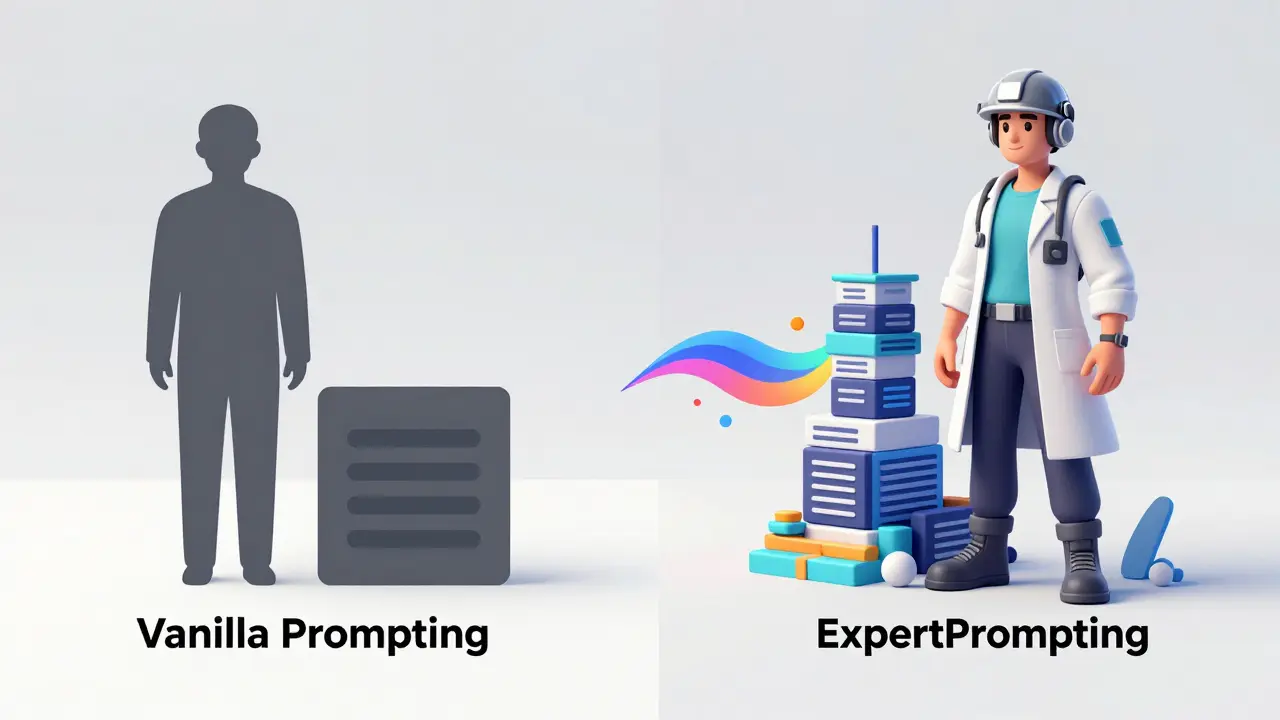 Comparação visual entre prompting genérico e expert prompting detalhado