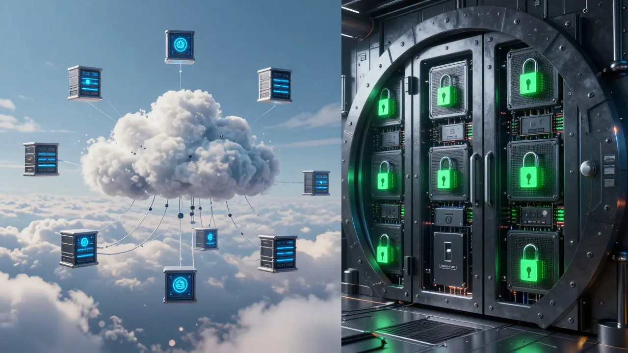 Comparativo visual entre servidores na nuvem vulneráveis e sistemas locais seguros