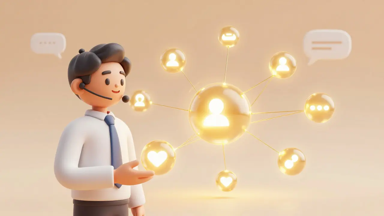 Ilustração conceptual de satisfação do cliente e empatia potenciada por IA