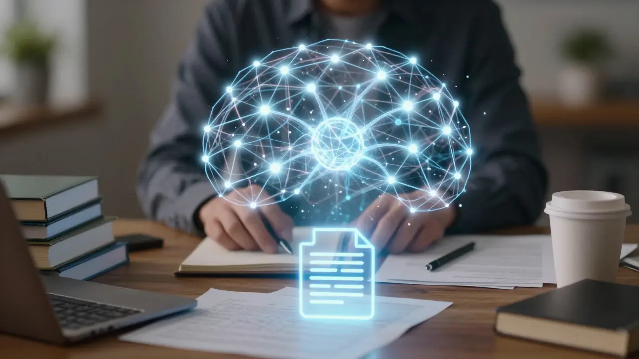 Ilustração de rede neural a iluminar um espaço de trabalho