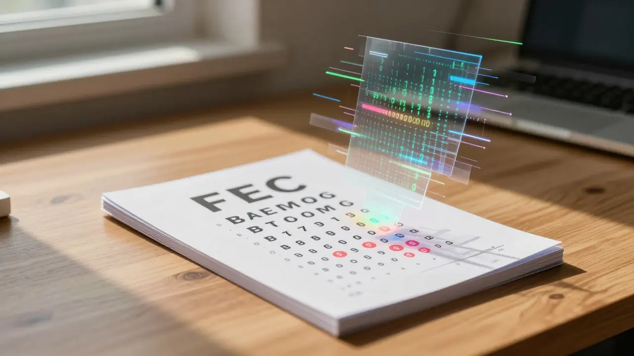 Livro de teste psicológico com fragmentos digitais flutuantes