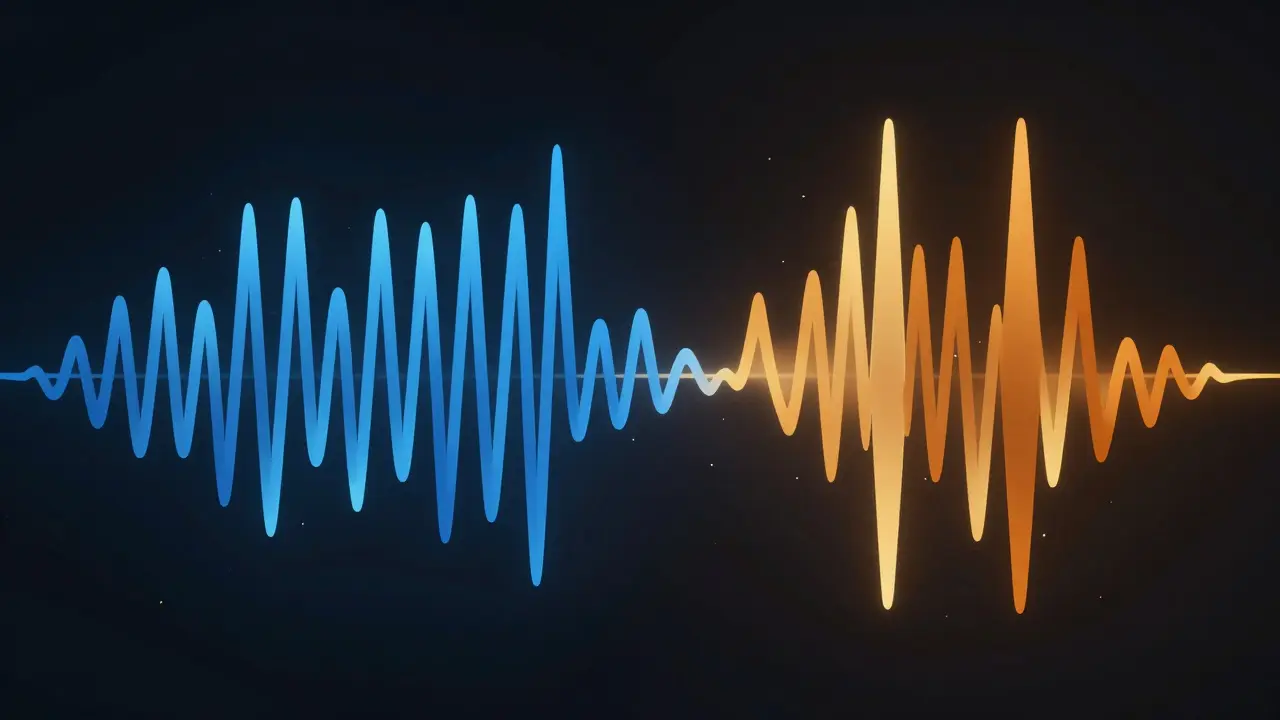 Ondas visuais comparando ritmo uniforme de IA e variado humano