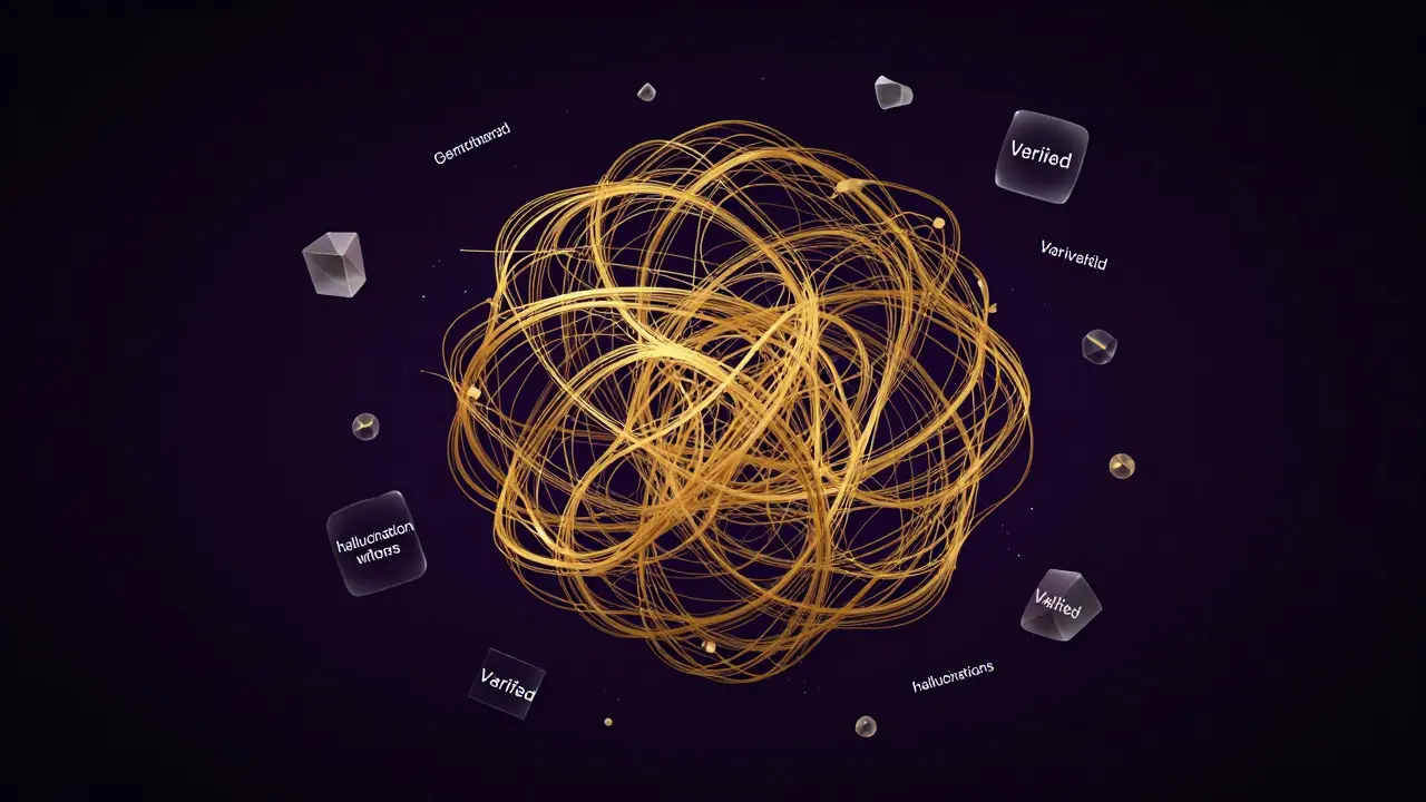 Rede neural abstrata com fios dourados emaranhados simbolizando erros