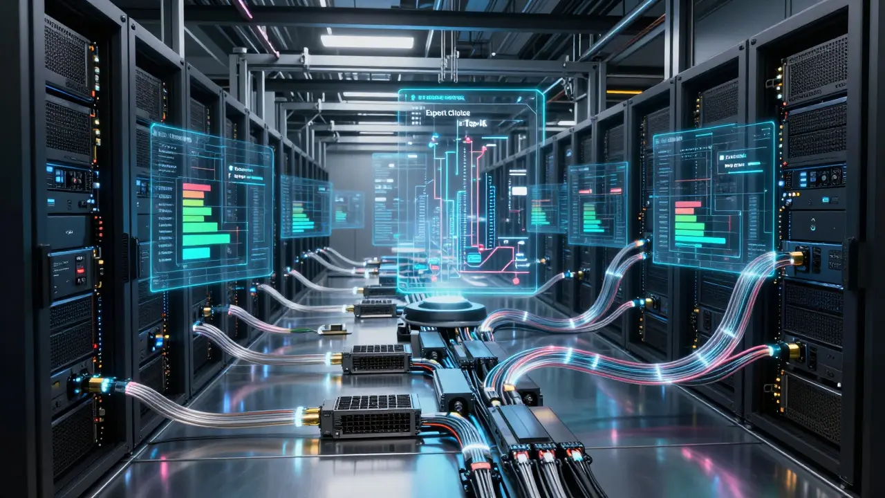 Servidores GPU interconectados mostrando distribuição equilibrada de carga