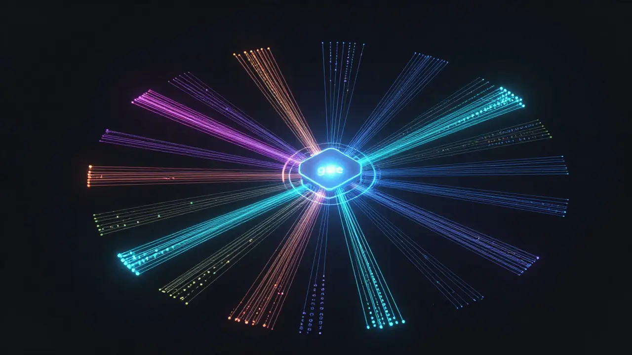 Visualização abstrata de roteamento de tokens para especialistas em rede neural
