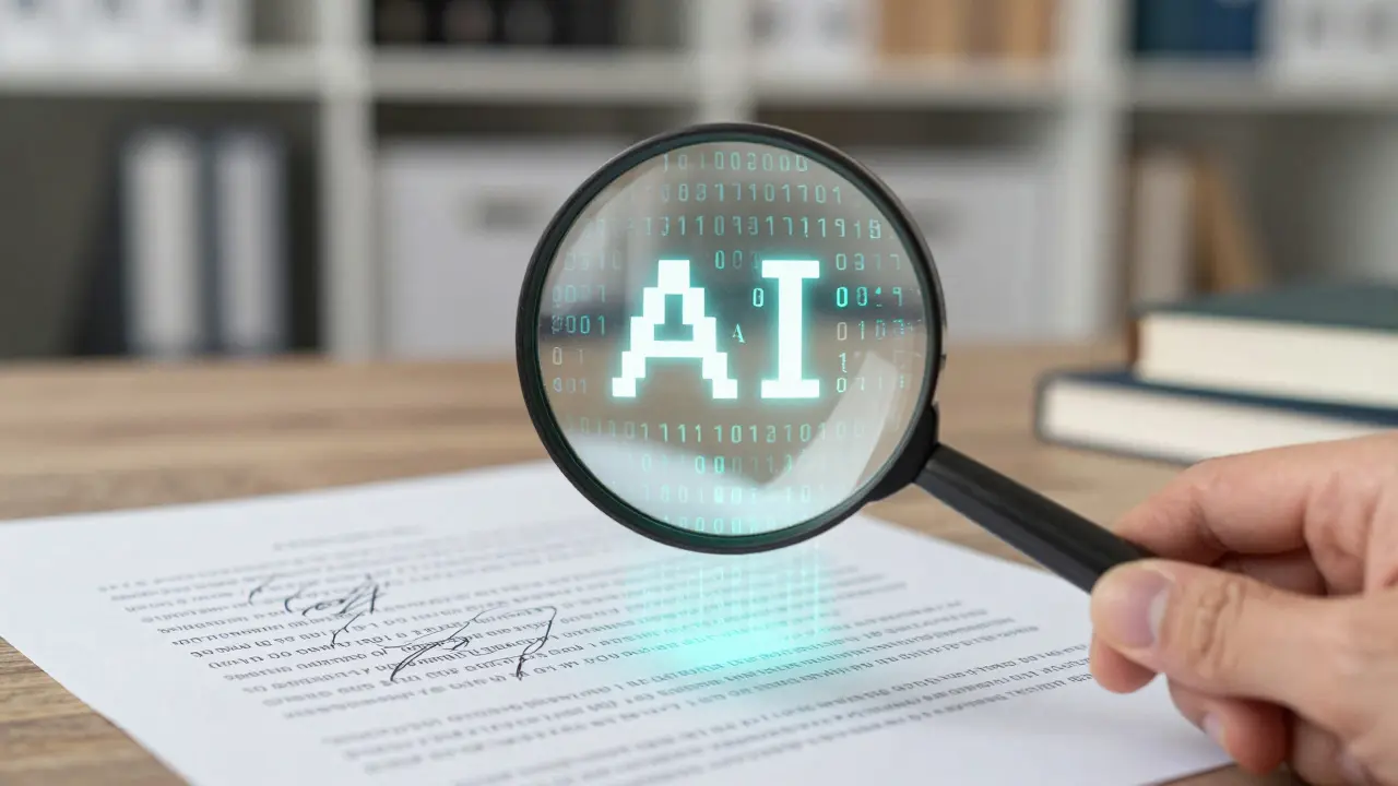 Lupa revelando marcas d'água digitais invisíveis em um documento