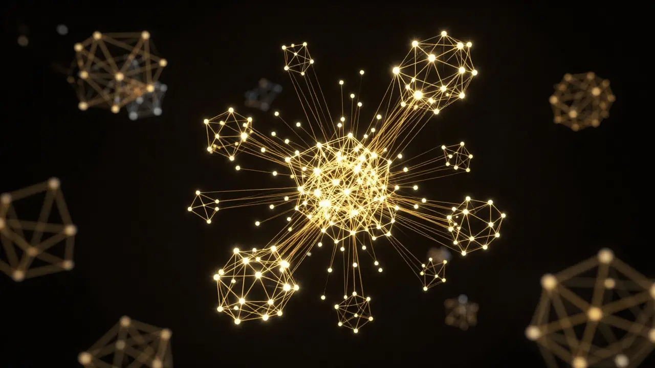 Nós luminosos agrupados no espaço vetorial mostrando semântica