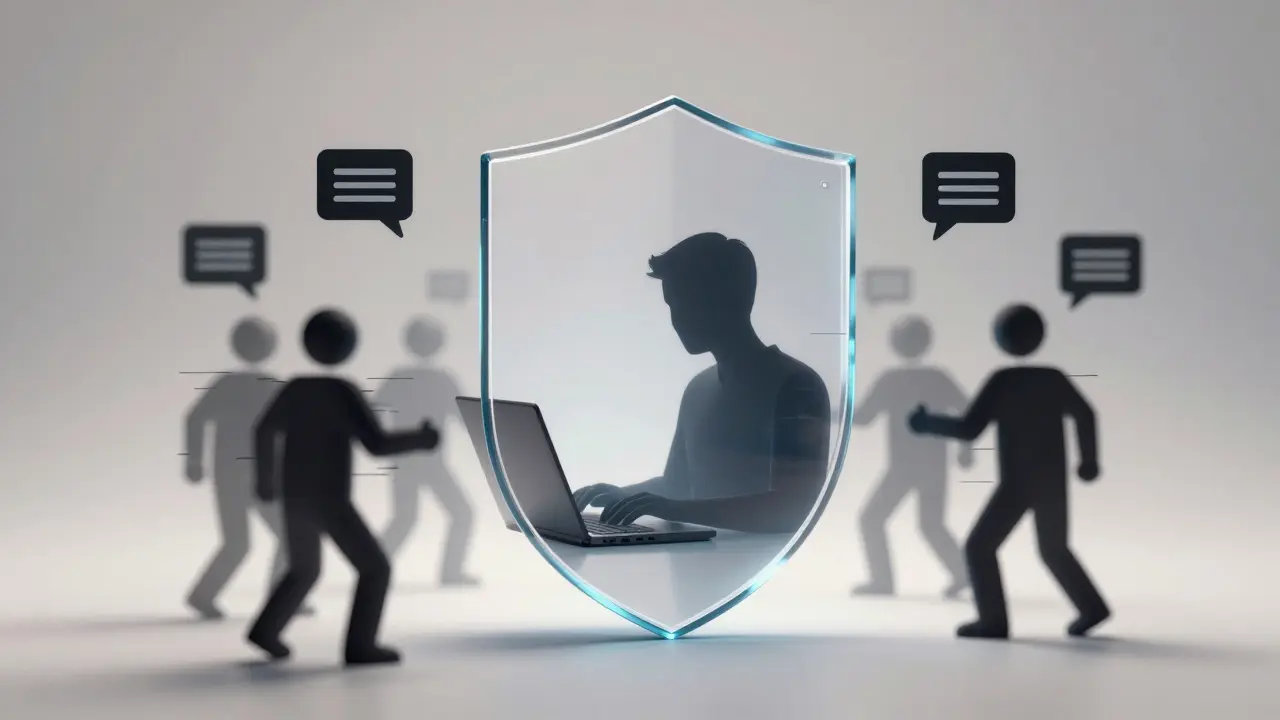 Escudo transparente protegendo usuário de ameaças cibernéticas invisíveis