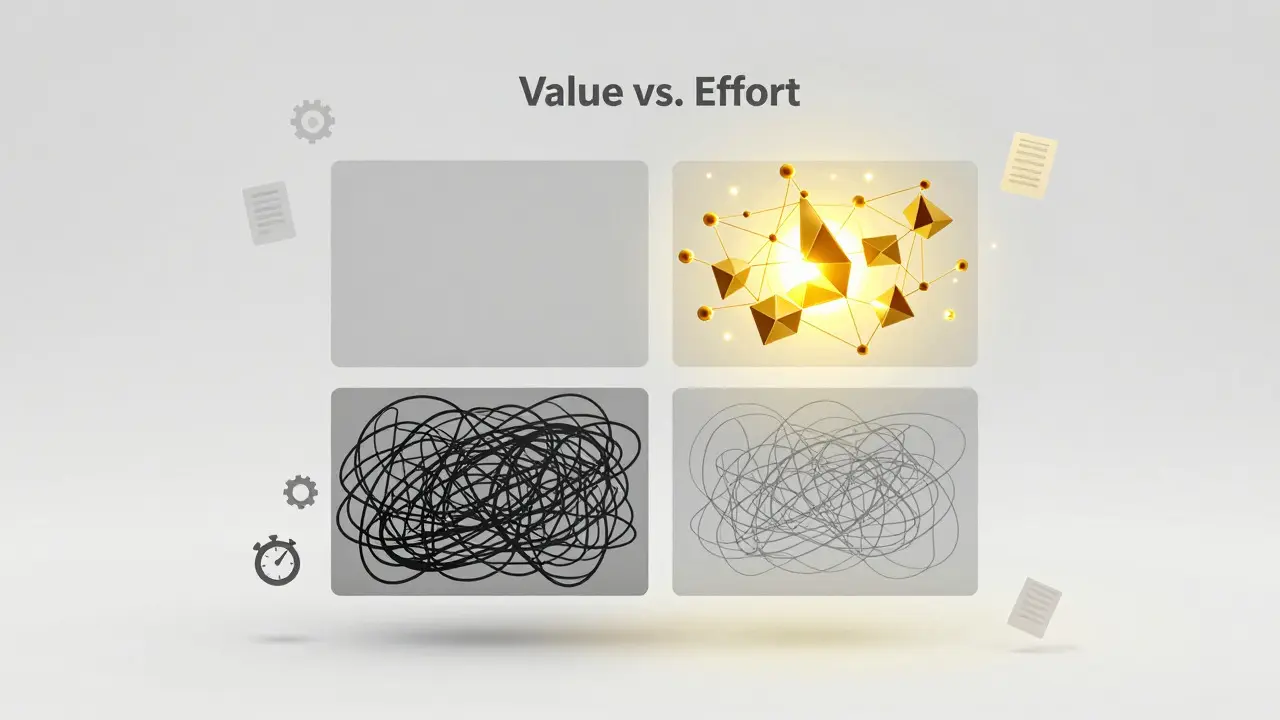 Abstract four-quadrant matrix highlighting high-value, low-effort zones