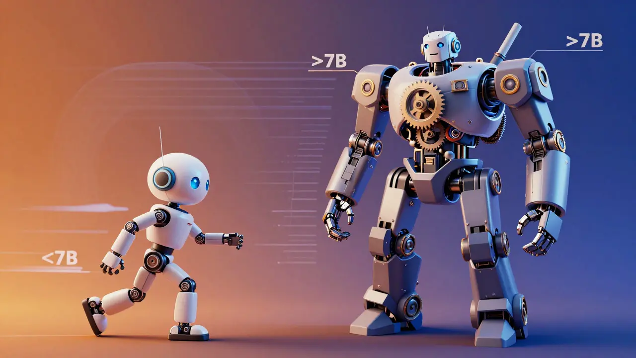 Comparação visual entre um modelo de IA pequeno ágil e um grande modelo otimizado