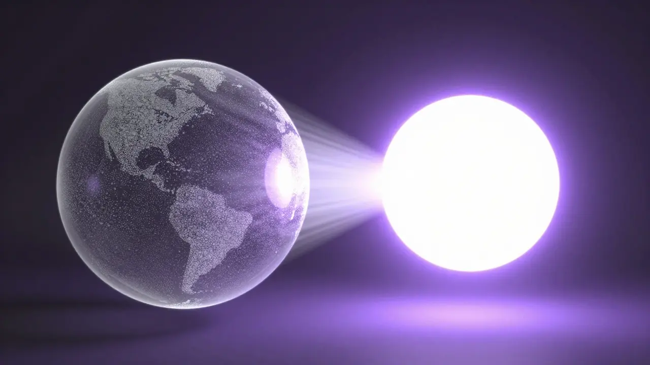 Esfera pequena cinzenta transformando-se em esfera grande brilhante