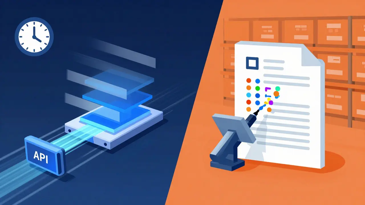 Ilustração dividida comparando filtragem de dados em tempo real e limpeza offline