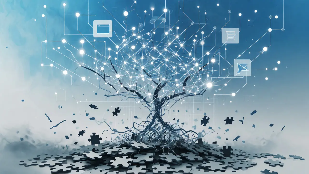 Árvore neural organizada emergindo de fragmentos de código caóticos