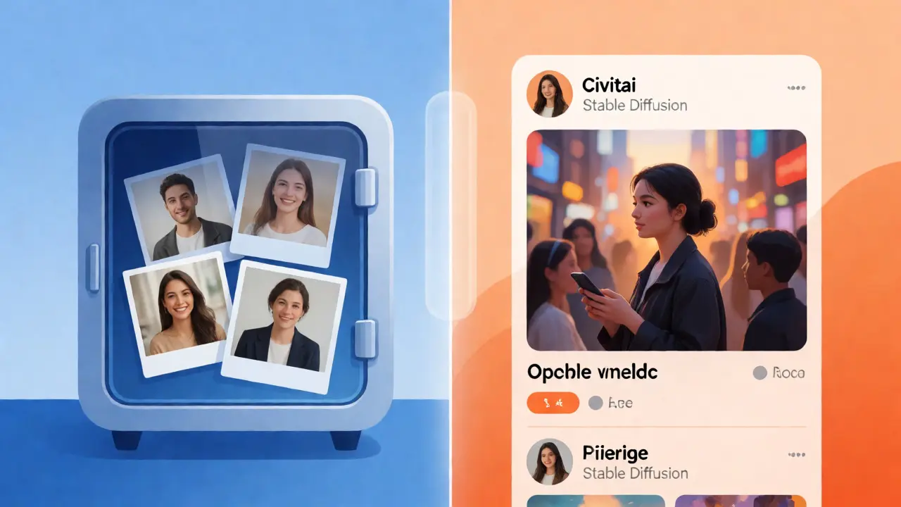 Comparação visual entre privacidade local e partilha online