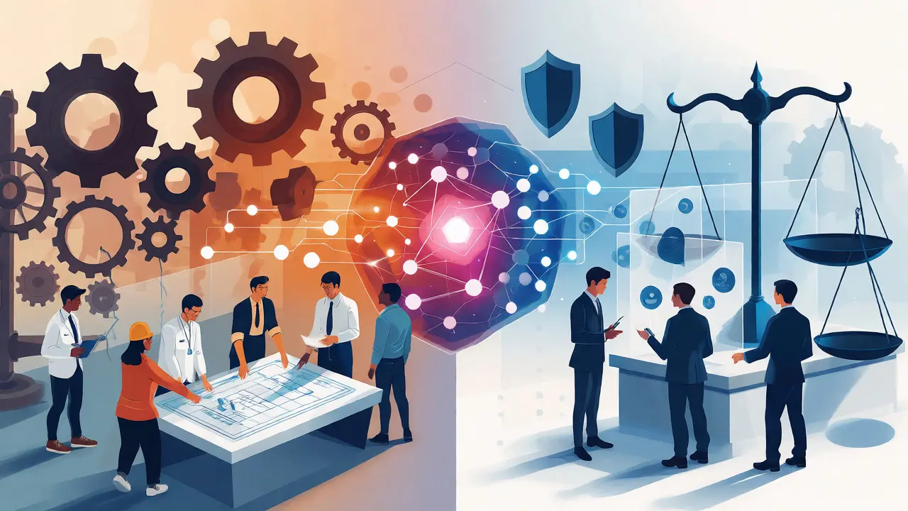 Ilustração conceitual conectando governança interna e compliance externo