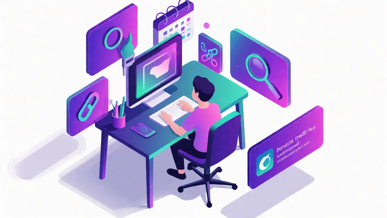Ilustração isométrica de usuário gerenciando créditos e ferramentas gratuitas