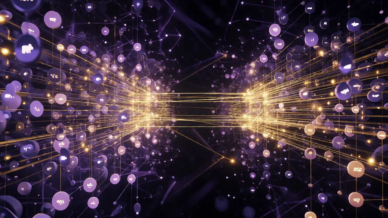 Rede neural abstrata com nós conectados por fios dourados