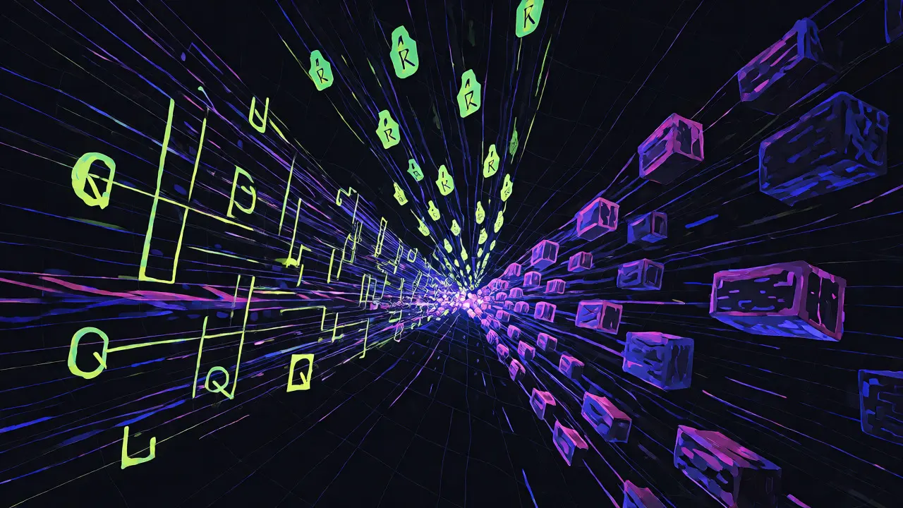Visualização abstrata das projeções matemáticas em três fluxos de energia luminosa distintos.